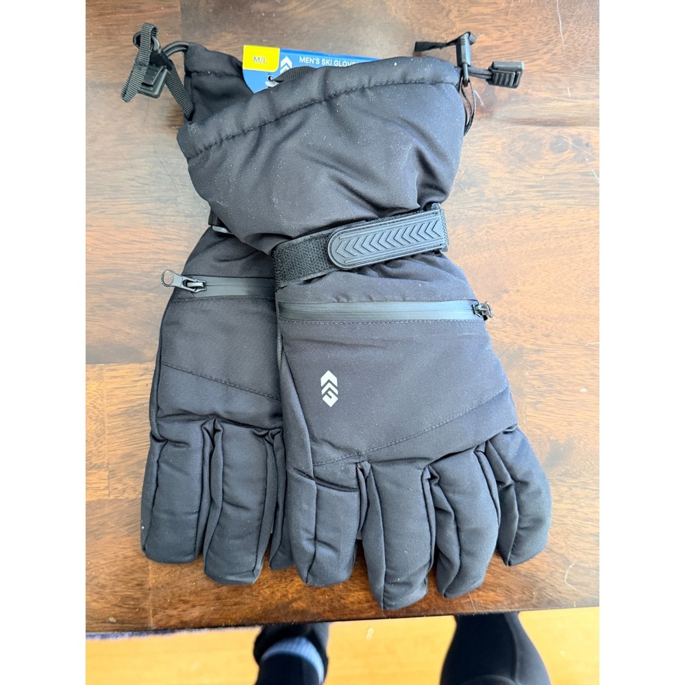 Free Country Mens Ski Gloves Black Thinsulate Touchscreen Hand Warmer Pocket M/L